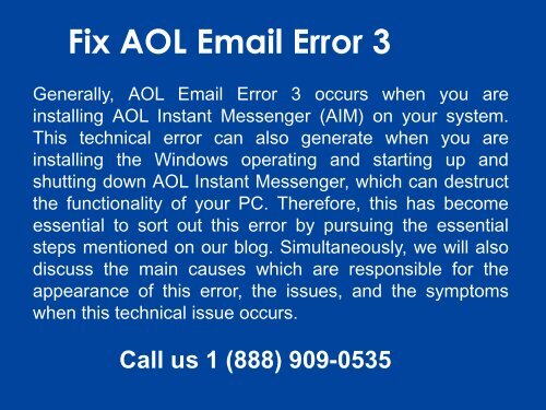 Fix AOL Email Error 3 Call 1-888-909-0535 AOL Support