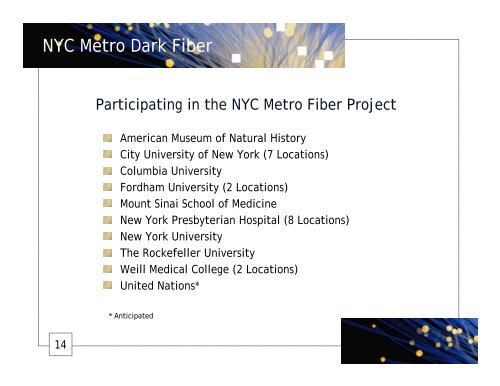 NYSERNet's New York City Metro Dark Fiber Network