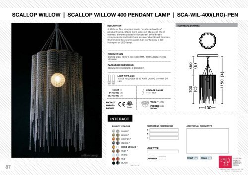 Willowlamp Specification Sheets