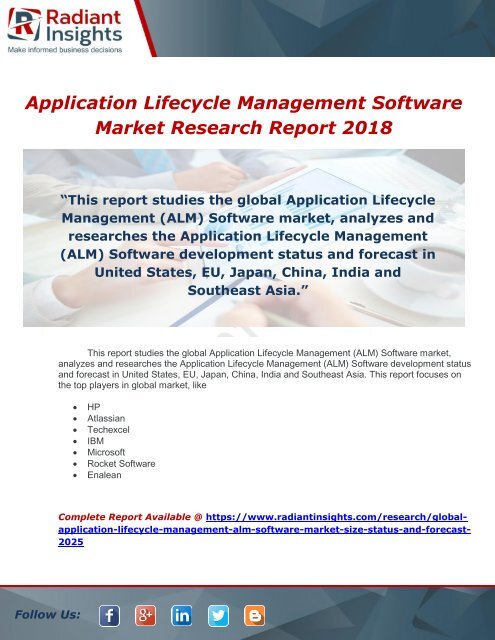 Global Application Lifecycle Management (ALM) Software Market Size,