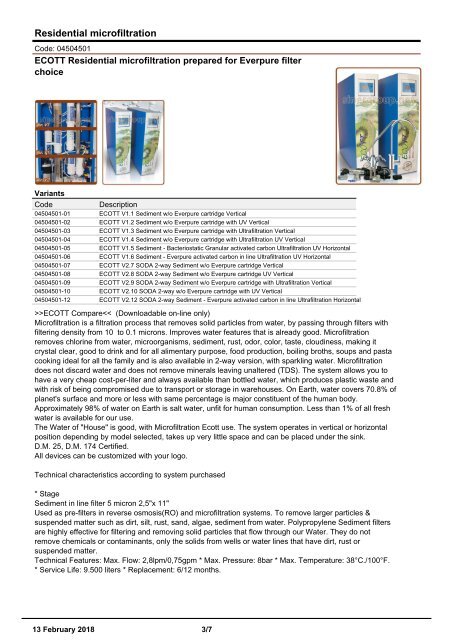 Residential Microfiltration catalogue