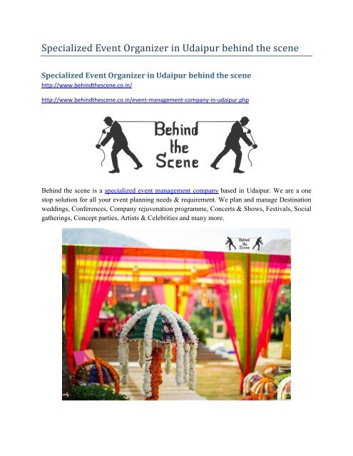 Specialized Event Organizer in Udaipur behind the scene