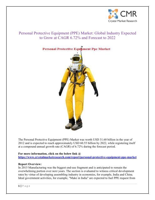 Personal Protective Equipment (PPE) Market worth USD 60.55 Billion By 2022 - Crystal Market research