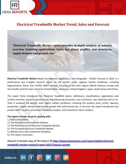 Electrical Treadmills Market Trend, Sales and Forecast