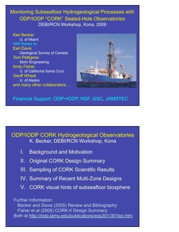 ODP/IODP CORK Hydrogeological Observatories - Center for Dark ...