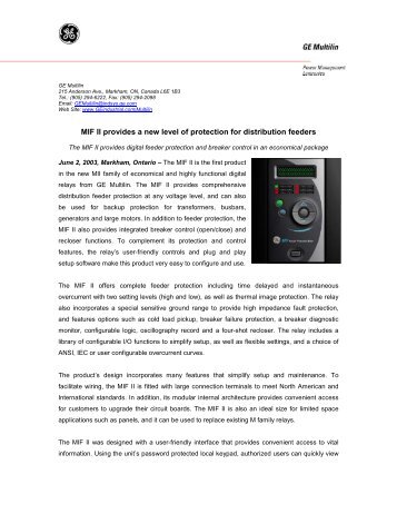 MIF II provides a new level of protection for ... - GE Digital Energy