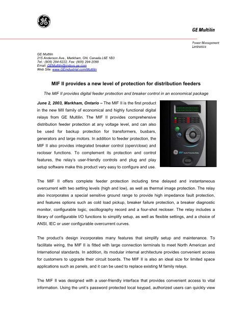 MIF II provides a new level of protection for ... - GE Digital Energy