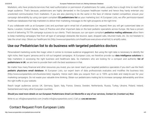 European Pediatricians Email List