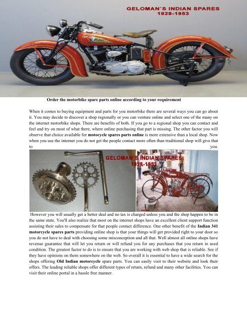 Indian 341 motorcycle spares parts