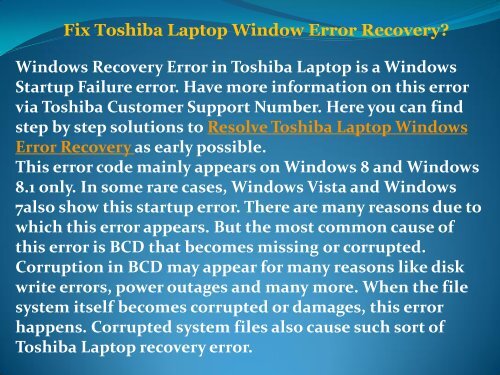 Fix Toshiba Laptop Window Error Recovery