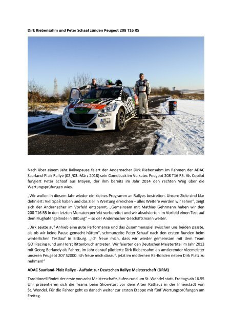 Dirk Riebensahm Und Peter Schaaf Zunden Peugeot 8 T16 R5
