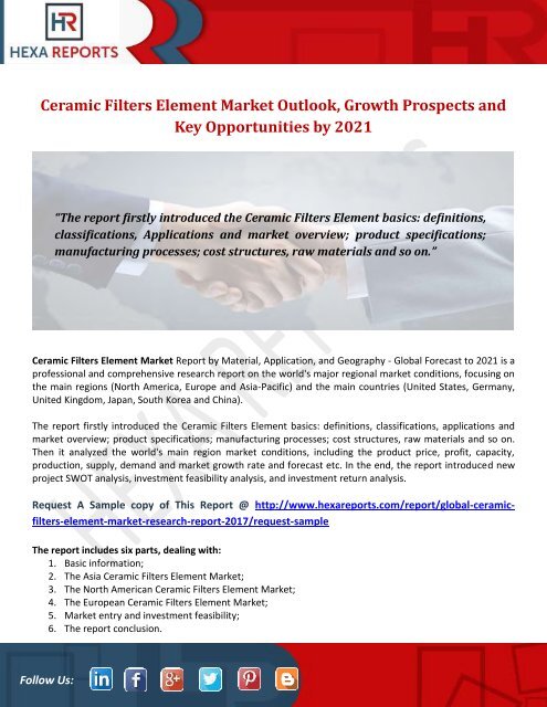 Ceramic Filters Element Market Outlook, Growth Prospects and Key Opportunities by 2021