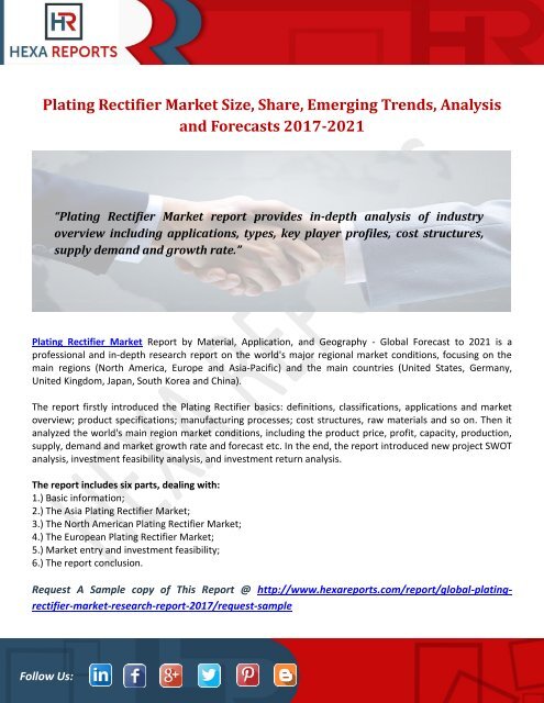 Plating Rectifier Market Size, Share, Emerging Trends, Analysis and Forecasts 2017-2021