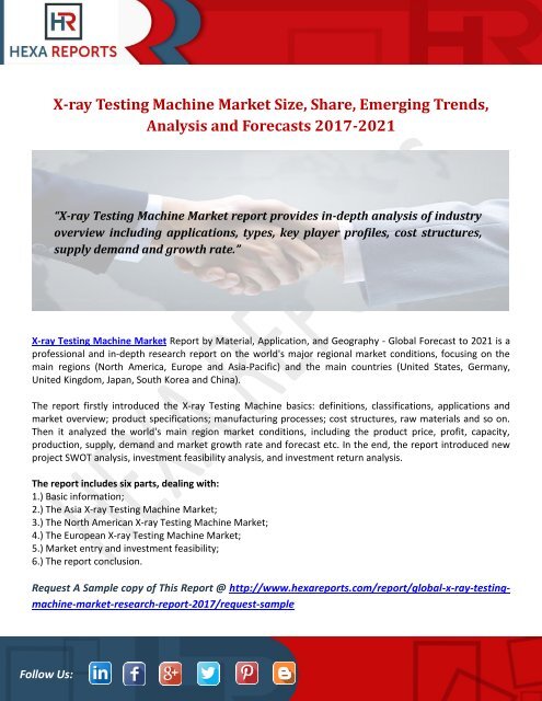 X-ray Testing Machine Market Size, Share, Emerging Trends, Analysis and Forecasts 2017-2021