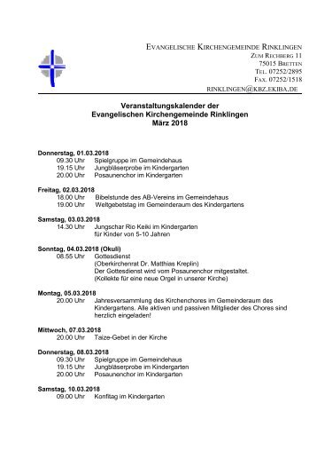 Termine Rinklingen  März 2018