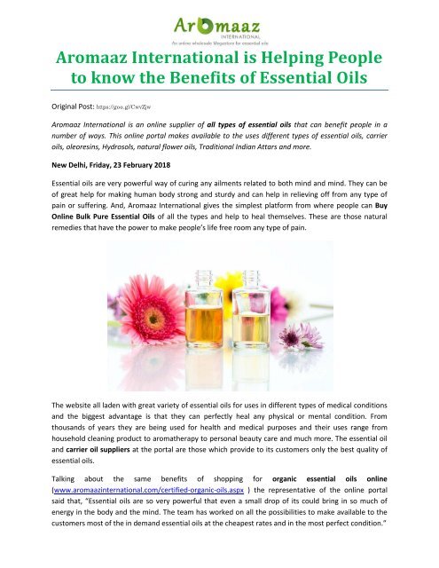 Aromaaz International is Helping People to know the Benefits of Essential Oils