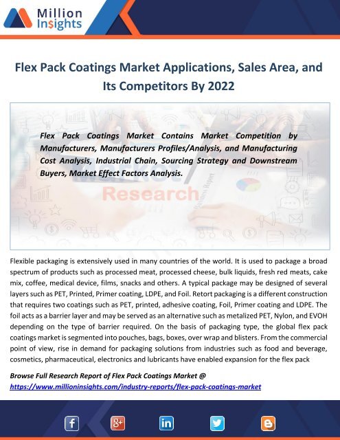 Flex Pack Coatings Market Applications, Sales Area, and Its Competitors By 2022