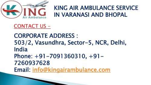 king air ambulance service in varanasi and bhopal