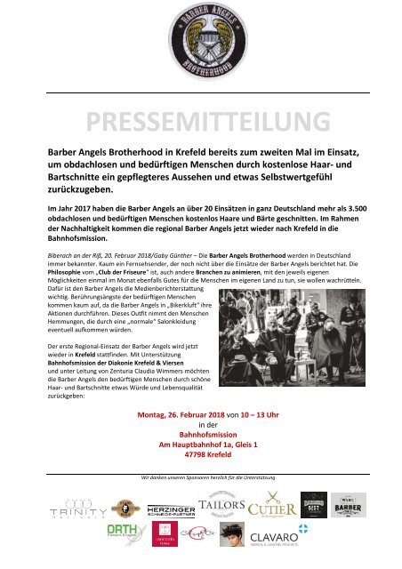 Barber Angels nachhaltig in Krefeld am 26. Februar 2018