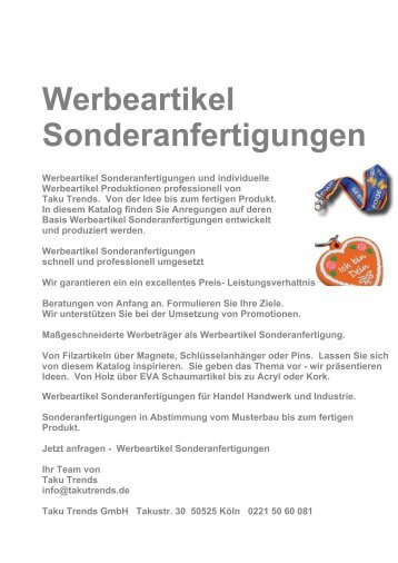 Werbeartikel Sonderanfertigungen