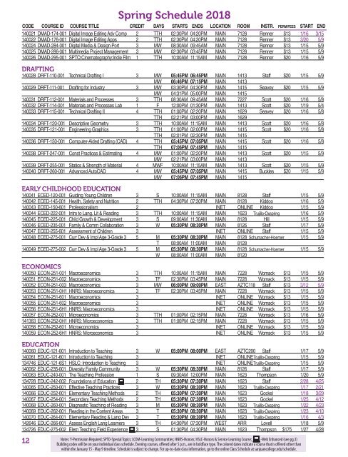 SP2018 Class Schedule