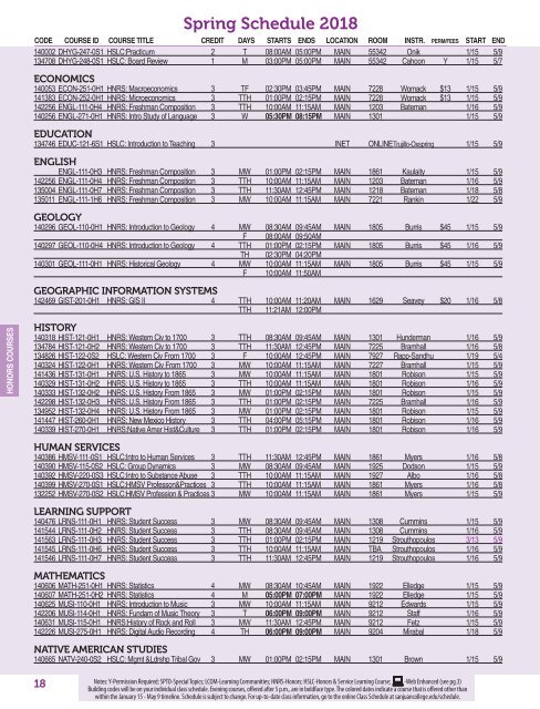 SP2018 Class Schedule