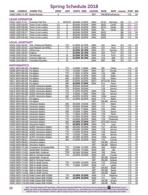 SP2018 Class Schedule