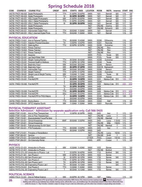 SP2018 Class Schedule