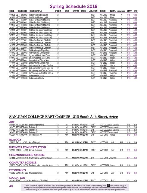 SP2018 Class Schedule