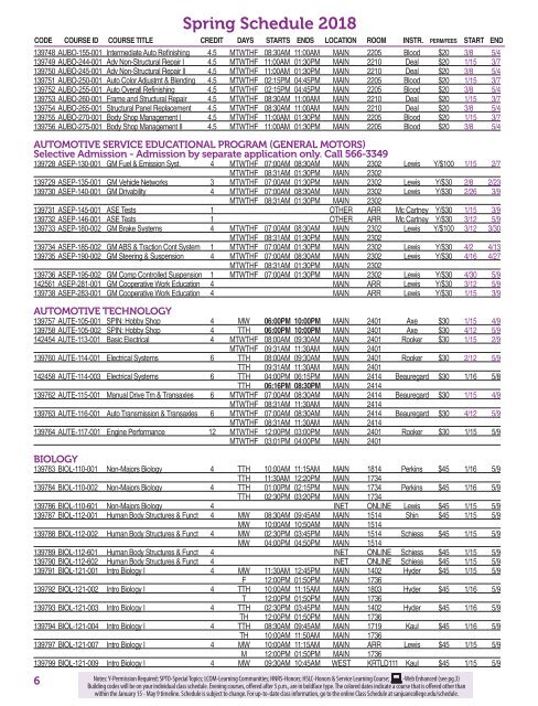 SP2018 Class Schedule