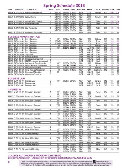 SP2018 Class Schedule