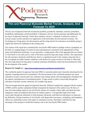 Asia Pacific Piperonyl Butoxide (PBO) Market: Climatic Conditions Favorable for Insect Growth Raise Demand for Crop Protection Chemicals, and Forecast 2017 – 2025