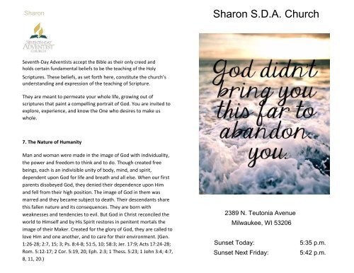 BULLETIN - 2-24-18 - Sharon SDA Church