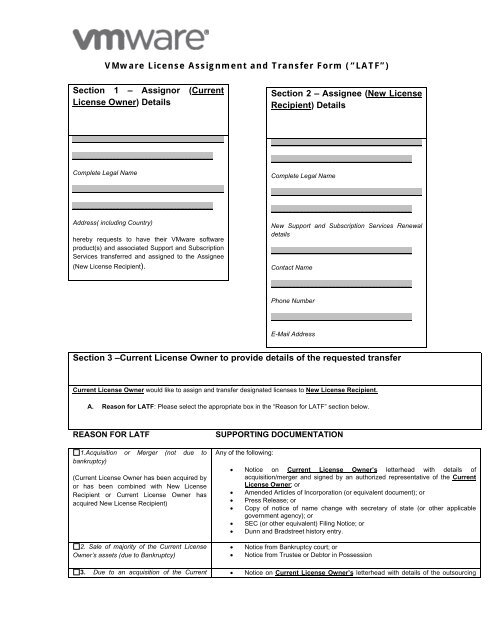 license assignment and transfer form