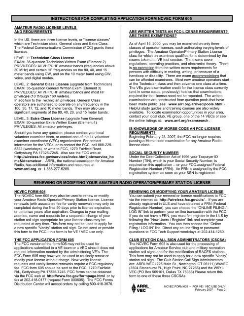 NCVEC QUICK-FORM 605 APPLICATION FOR AMATEUR ... - ARRL