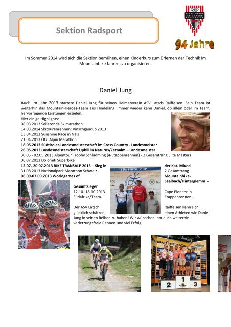Geschichter der Sektion Radsport ab 2010