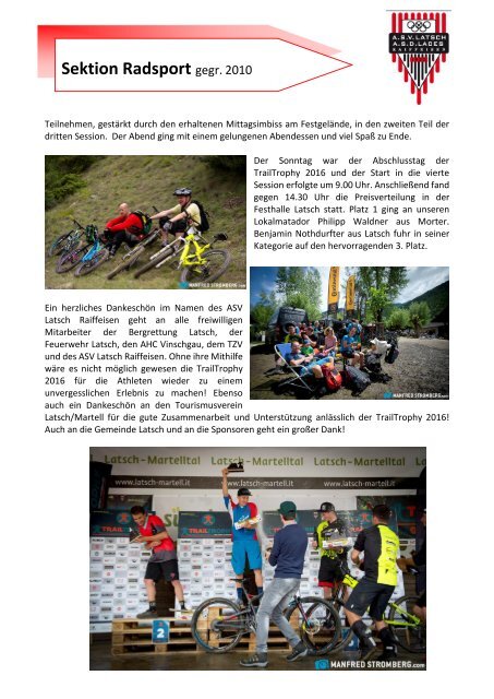 Geschichter der Sektion Radsport ab 2010