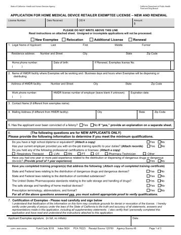 Application for Home Medical Device Retailer Exemptee License ...