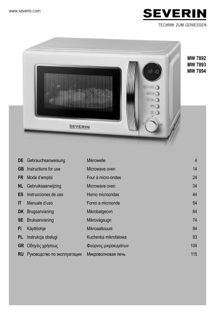 Severin MW 7893 Four micro-ondes r&amp;eacute;tro avec fonction gril 2 en 1  - Istruzioni d'uso