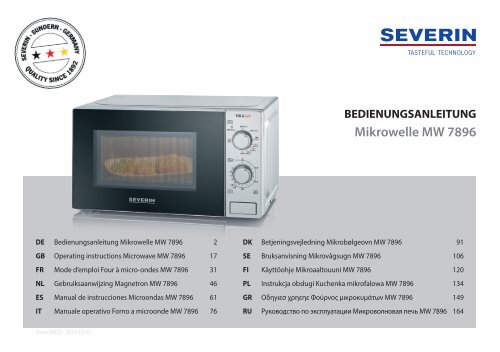 Severin MW 7896 Four \u0026amp;agrave; micro-ondes avec fonction gril 2 en 1 -  Istruzioni d'uso