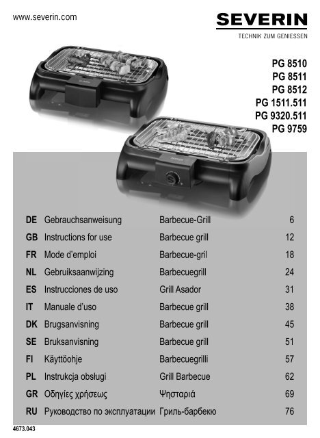 Severin PG 8511 Gril barbecue - Istruzioni d'uso