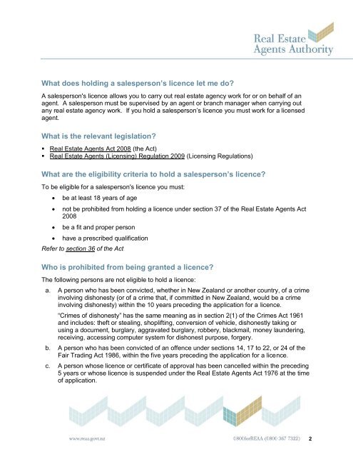 How to get a Real Estate Salesperson's Licence Information Sheet