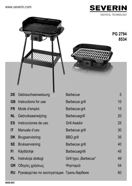 Severin PG 8534 Gril barbecue - Istruzioni d'uso