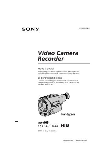 Sony CCD-TR3100E - CCD-TR3100E Consignes dâutilisation