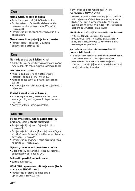 Sony KDL-32R303B - KDL-32R303B Mode d'emploi Croate