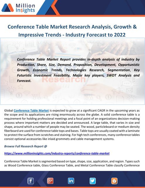 Conference Table Market Research Analysis, Growth & Impressive Trends - Industry Forecast to 2022