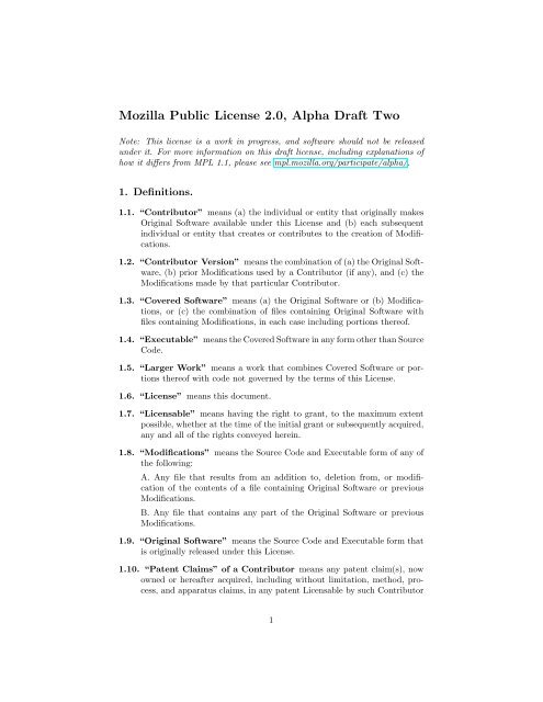 Mozilla Public License 2.0, Alpha Draft Two