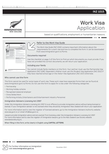 Work Visa Application (INZ 1015) - New Zealand Immigration Service