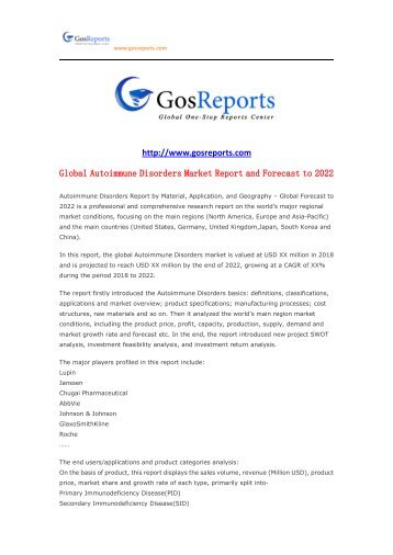 Global Autoimmune Disorders Market Report and Forecast to 2022