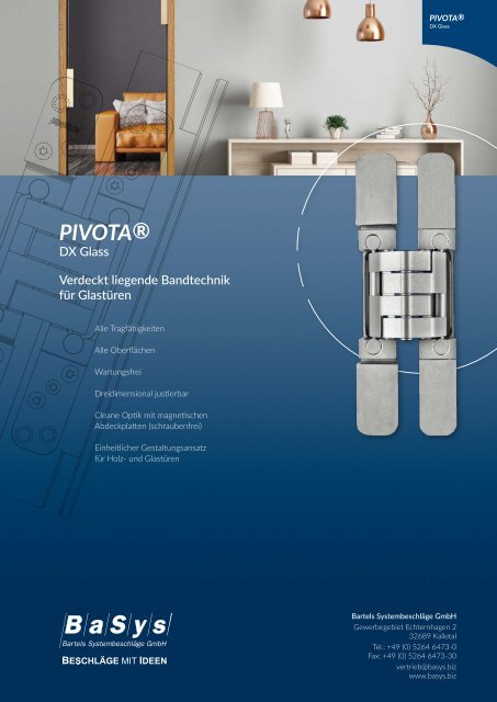 "PIVOTA DX Glass": Versteckte Beschlagtechnik für Glastüren (Produktbroschüre)